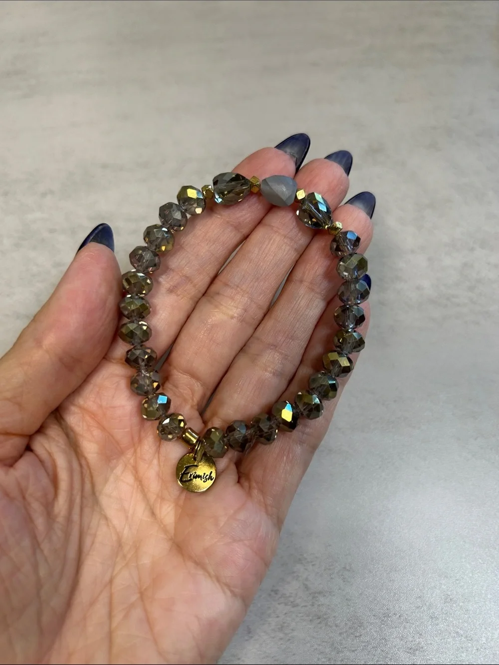 Greenish Gray Iridescent Crystal Beaded Stretch Bracelet